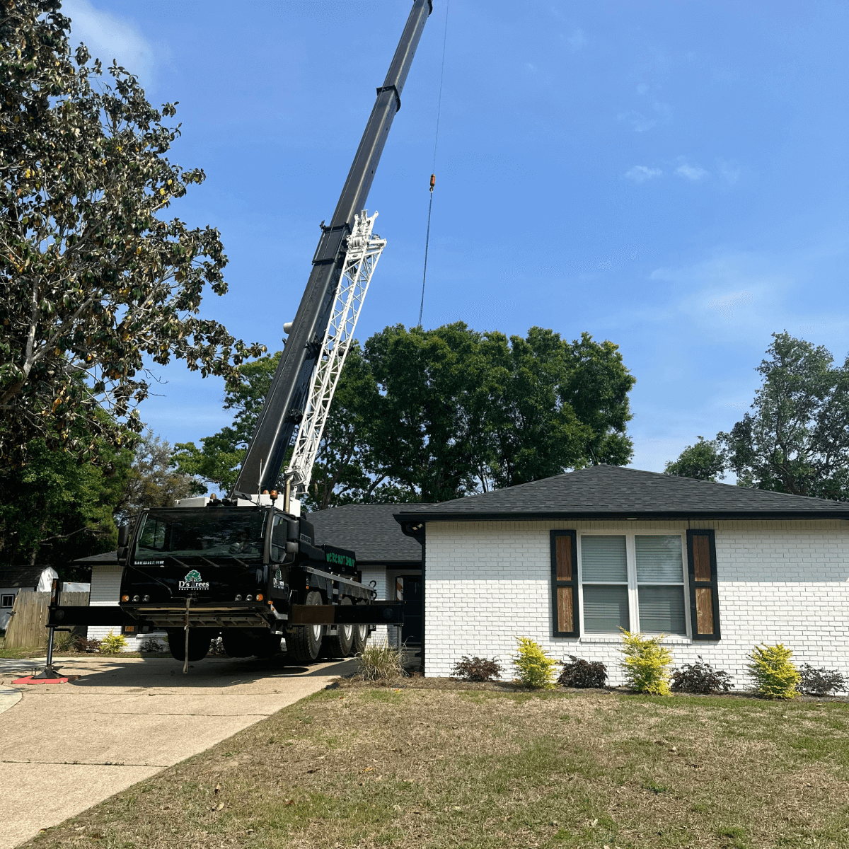Tree removal crew handling storm-damaged tree during emergency tree service in Navarre, FL